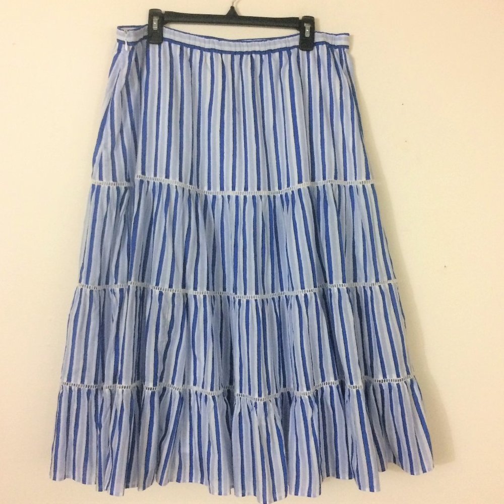 J. Crew Tiered Cotton Midi Skirt in Stripe L - Picture 4 of 9
